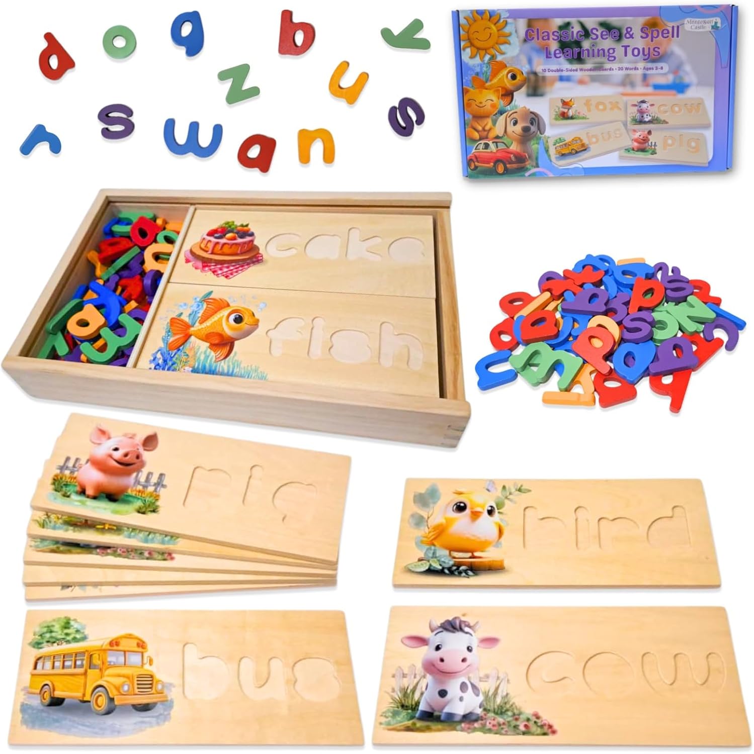 See and Spell Learning Toy – Wooden Spelling Puzzle Game for Kids Ages 3 4 5 6, CVC Word Builder, Educational Spelling Toys & Phonics Puzzle for Early Reading & Letter Recognition