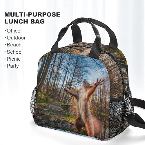 Miniatura 5 de Niapessel Lonchera térmica con estampado de ardilla en bosque, con soporte para botella de agua y correa de hombro extraíble, para mujer y niño