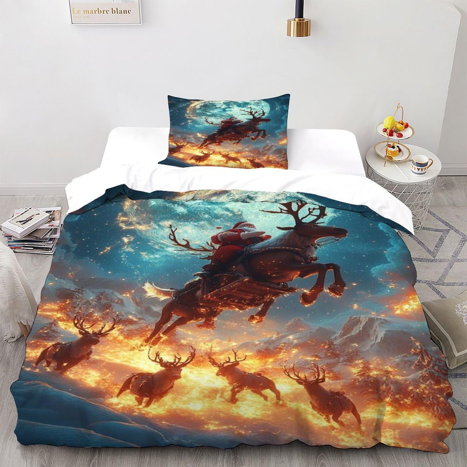 Renne Père Noël housse de couette single pour illuminer vos nuits d'hiver