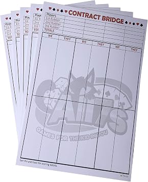 All7s Premium Contract Bridge Score Pad with Game Instructions, Set of 5 Pads 250 Sheets