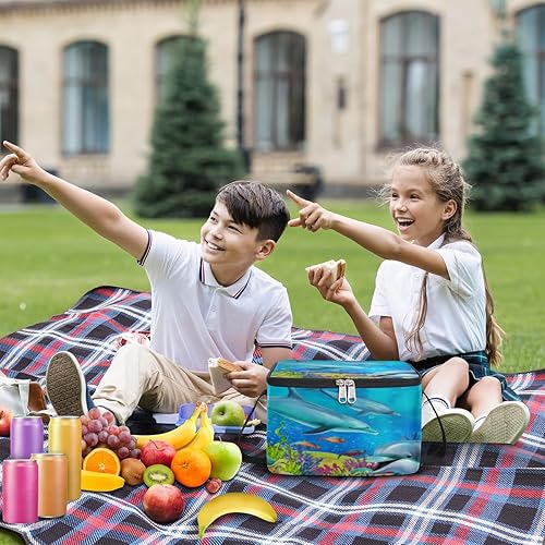 Miniatura 3 de Dolphins - Bolsa de almuerzo con aislamiento de peces corales para mujeres, reutilizable, bolsa cuadrada de comida para adultos y hombres, lonchera