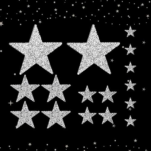 16 parches de estrellas para planchar con diamantes de imitación, estrellas plateadas, estrellas de lentejuelas y estrellas que brillan en tela