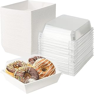 Xugoox 50 Pack 5 Inch Sandwich Boxes Charcuterie Boxes with Clear Llids Bakery Cookies Boxes White Oil-Proof Kraft Paper Food Containers Bakery Boxes for Sandwich, Cookies, Hot Cocoa, Cupcakes and Strawberries