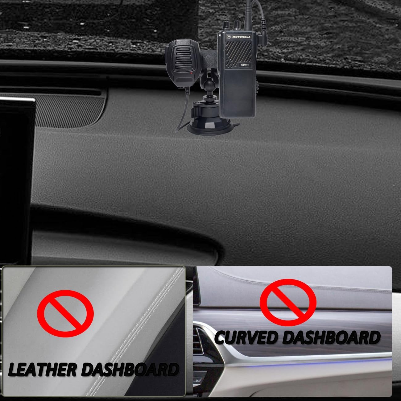HYS Suction Cup HT Radio with Clip Holder, Low Profile Dashboard Amateur Radio &Shoulder Speaker Microphone with Clip Mount Compact Windshield Window Dash Mobile Stand for Midland Motorola 2-way Radio