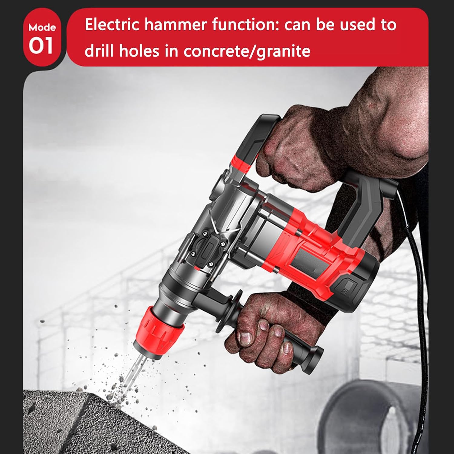 Rotary Hammer Drill Multifunction Heavy Duty Demolition Hammer For Concrete Drilling，Brushless Electric Pick With Drill Bit, Chisel And Carrying Case