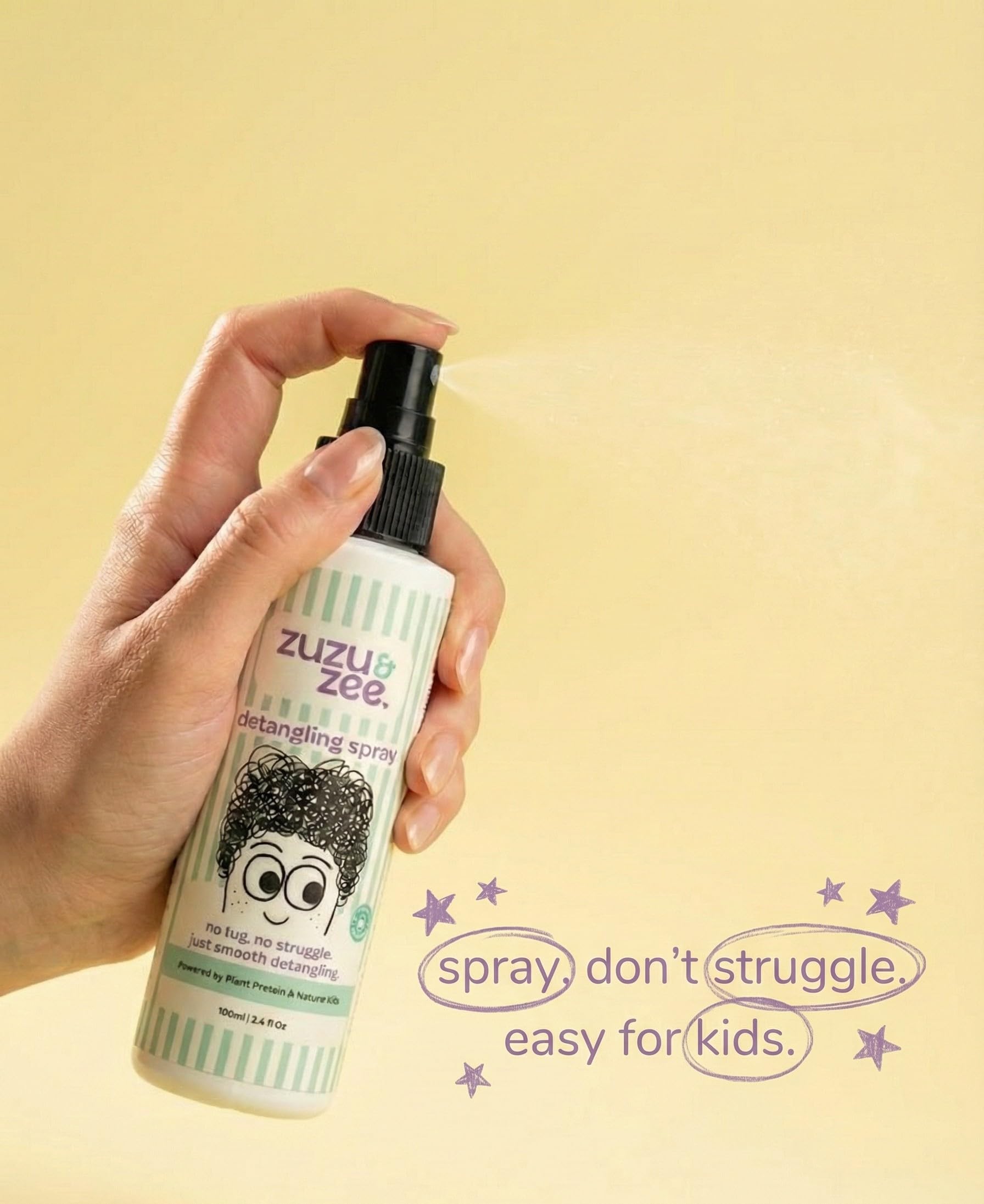 zuzu & zee detangling spray for kids | no tears hair detangler with argan oil, green tea extract & plant protein | for girls & boys | sulfate-free, silicone-free | 100ml 2