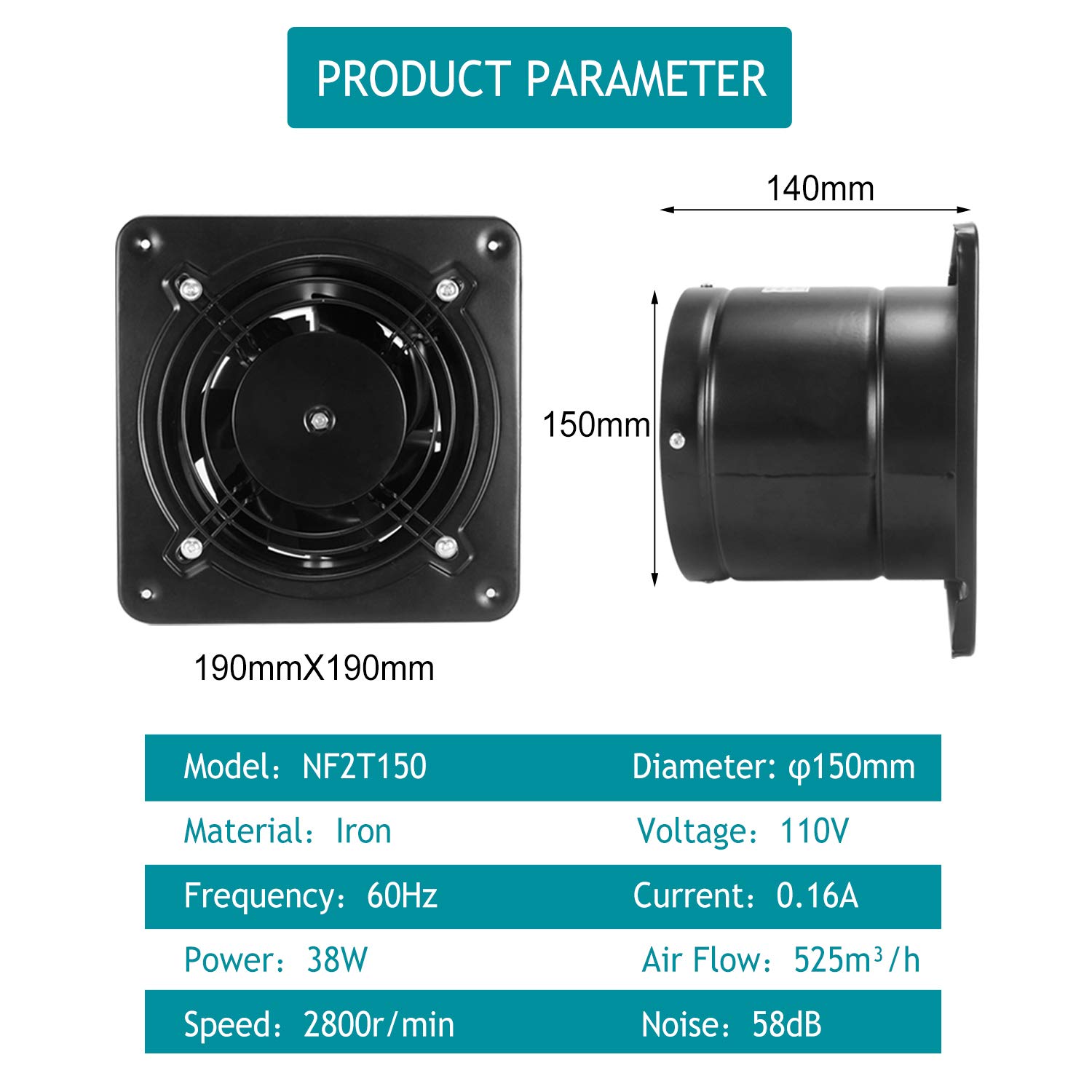 HG Power ThroughTheWall Ventilation Fan High CFM 6 Inch Exhaust Fan