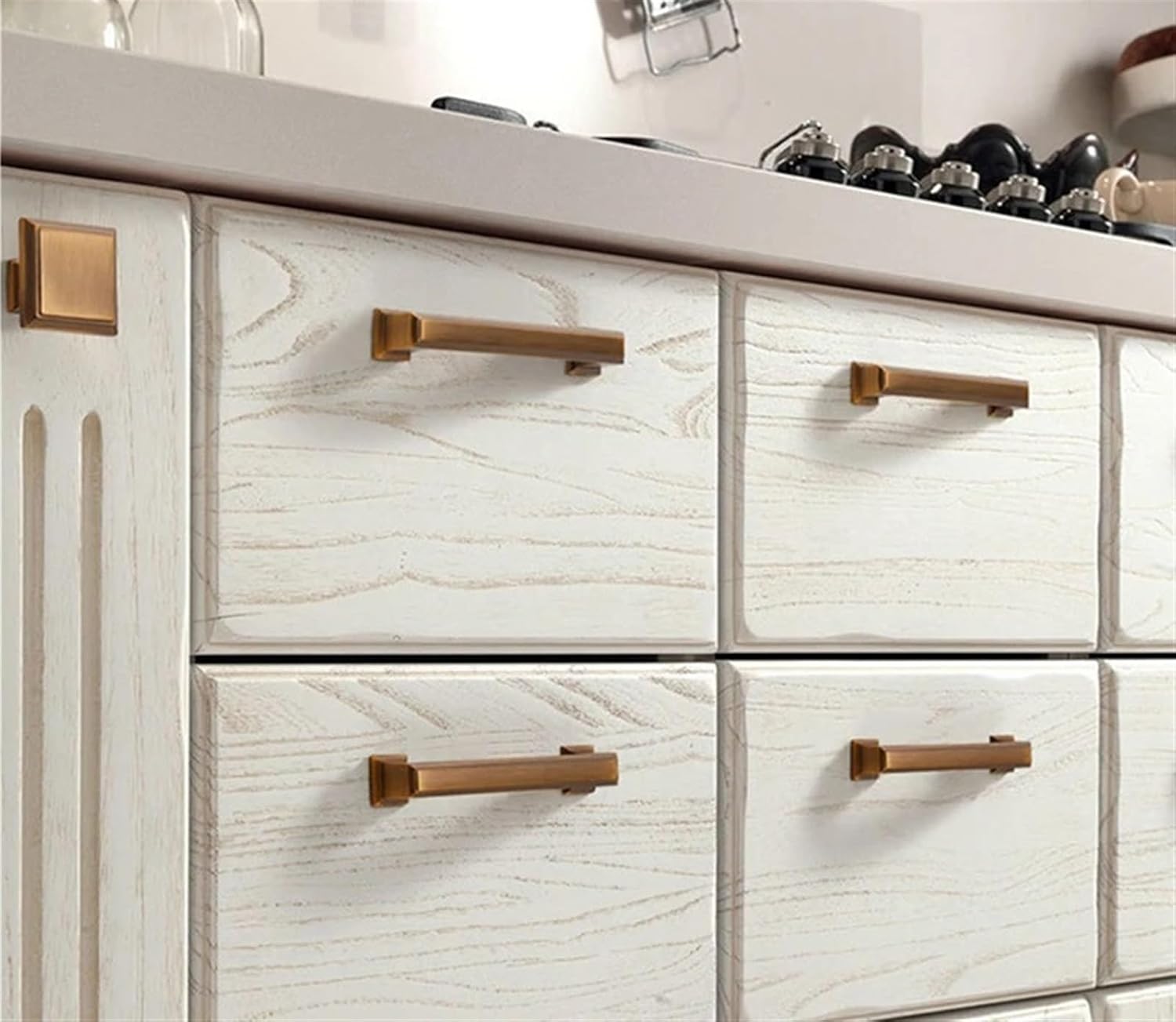 Kitchen Cabinet Storage Furniture Handles Dressers Closet Kitchen Wardrobe Drawer Knobs Cabinet Cupboard Handles 2Pcs(Yellow bronze-192mm)