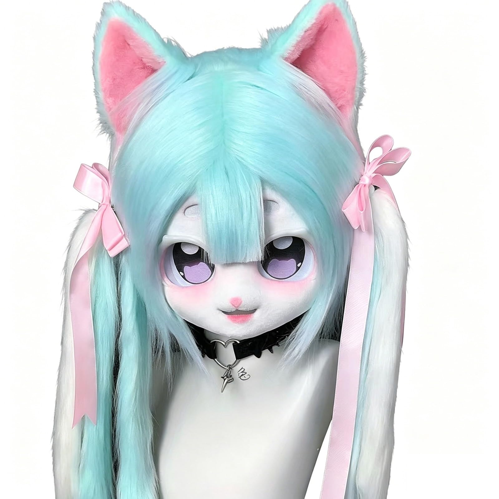 Handmade Fursuit Head, Faux Fur Animal Furry Head Mask, Cosplay Costume Headgear for Party Halloween(F)