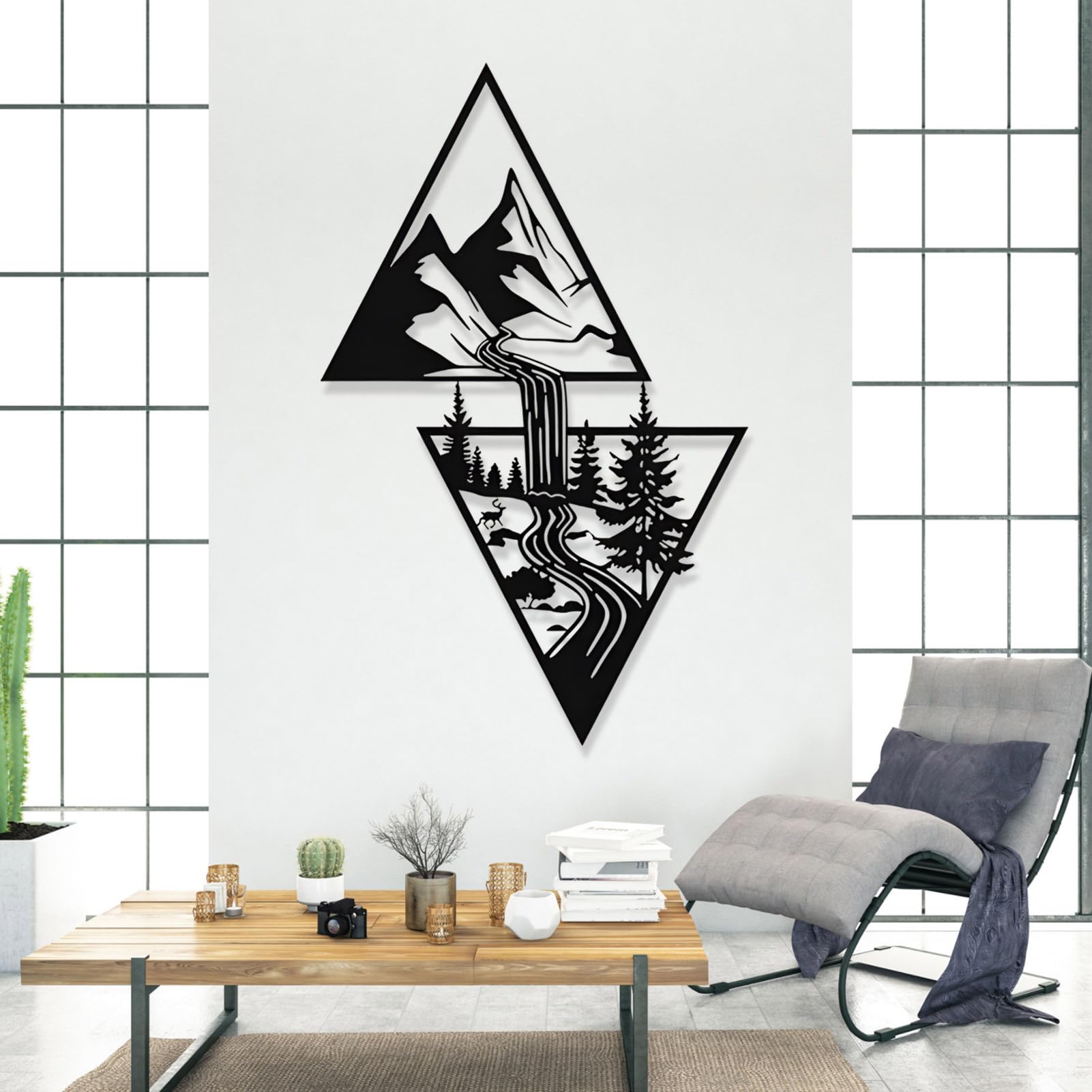 Amazon.com: Metal Mountain Wall Art, River Metal Wall Decor With Pine ...