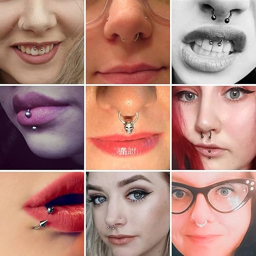 Miniatura 6 de Hoeudjo Piercing para el tabique clicker de acero quirúrgico 16G, joyería de piercing corporal con circonita cúbica transparente, para mujeres y