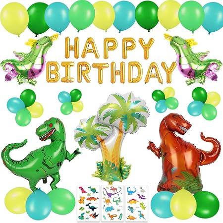 Bibivisa 63 Pack Dinosaure Fete D Anniversaire Decorations Pour Les Enfants Banniere 3d Gold Colore Ballons Dino Tatouages Cartoon Set De Fournitures D Anniversaire Pour 1ere 2 12 Ans Garcons Amazon Fr Cuisine Et