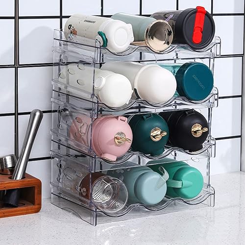 Miniatura 5 de Sazoemao Organizador de botellas de agua, 2 paquetes apilables de plástico para botellas de agua, estantes de plástico para vino para refrigerador,