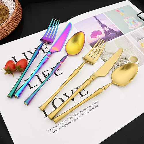 Miniatura 37 de JASHII Juego de cubiertos de 20 piezas con acabado satinado, juego de cubiertos de acero inoxidable 304, servicio para 4, tenedores de postre, juego