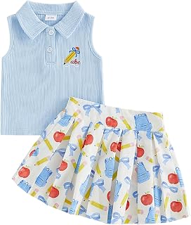 Toddler Girl Soccer Outfits Trophy Bow Soccer Sleeveless Polo T-shirt Tops And Pleated Skirt 2Pcs Baby Summer Clothes