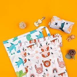 babygoal Wet Dry Bags for Baby Cloth Diapers, Washable Travel Bags, Beach, Pool, Gym Bag for Swimsuits & Wet Clothes with Two Zippered Pockets 3 Pack, 3LN23