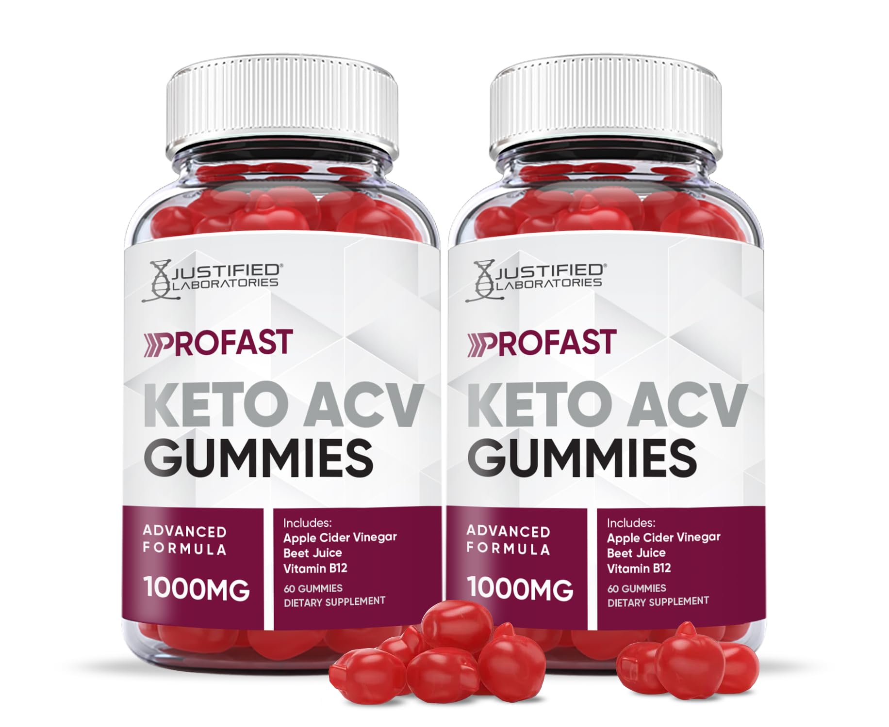 Justified Laboratories (2 Pack) ProFast Keto ACV Gummies 1000MG Pro Fast Vegan Non GMO with Pomegranate Juice Beet Root B12 120 Gummys
