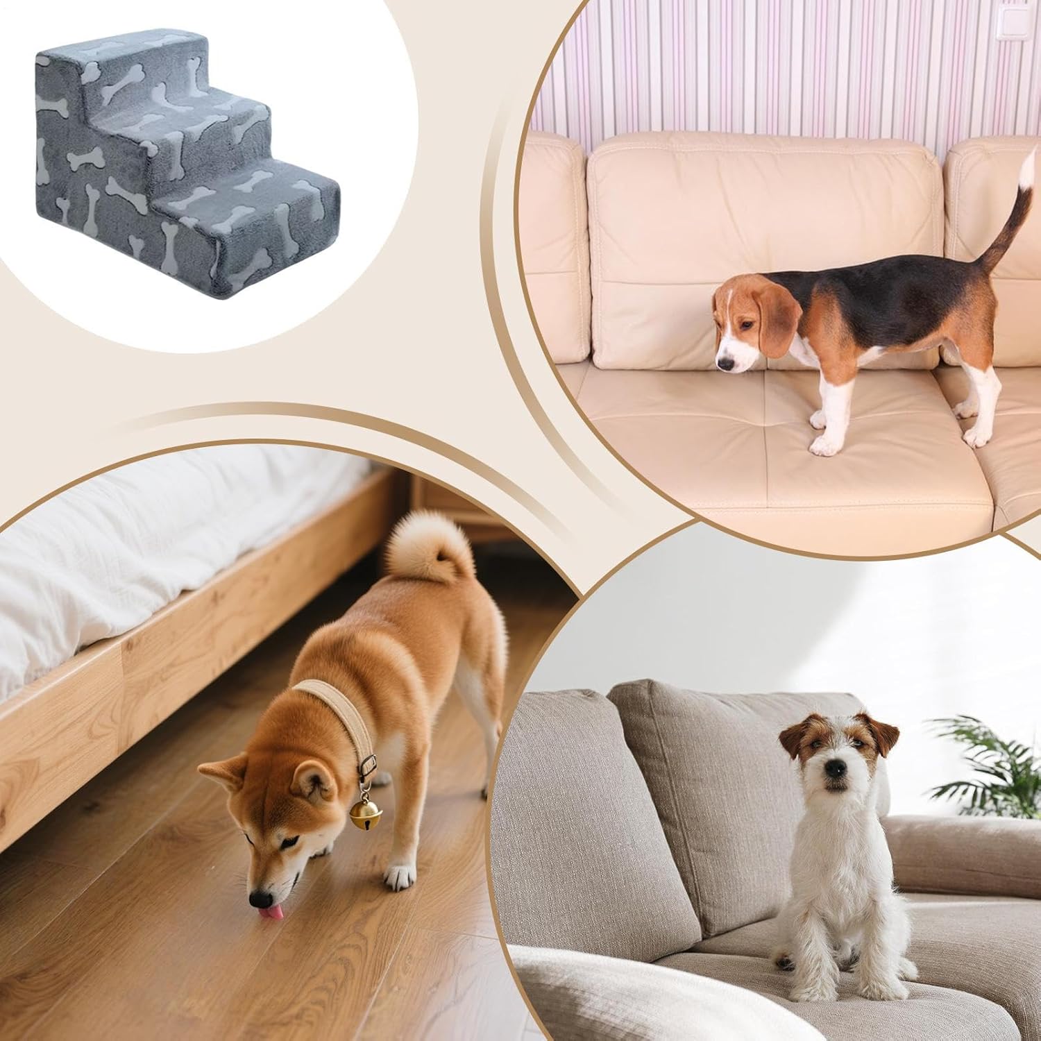 Bed Access Steps Small Climbing Ladder Soft Core Step Up Compact Stairs for Sofa Anti-Slip Ramp, Animals Walking Climbing Companion for Balcony Apartment Doorway Bedroom Living Room