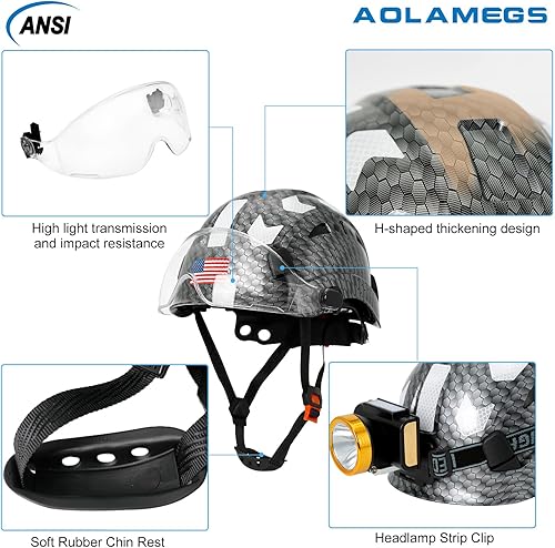 Miniatura 4 de Cascos cascos con patrón de fibra de carbono  Construcción aprobado por la OSHA, ANSI Z89.1 Tipo 1 Clase C Casco de seguridad ajustable ventilado