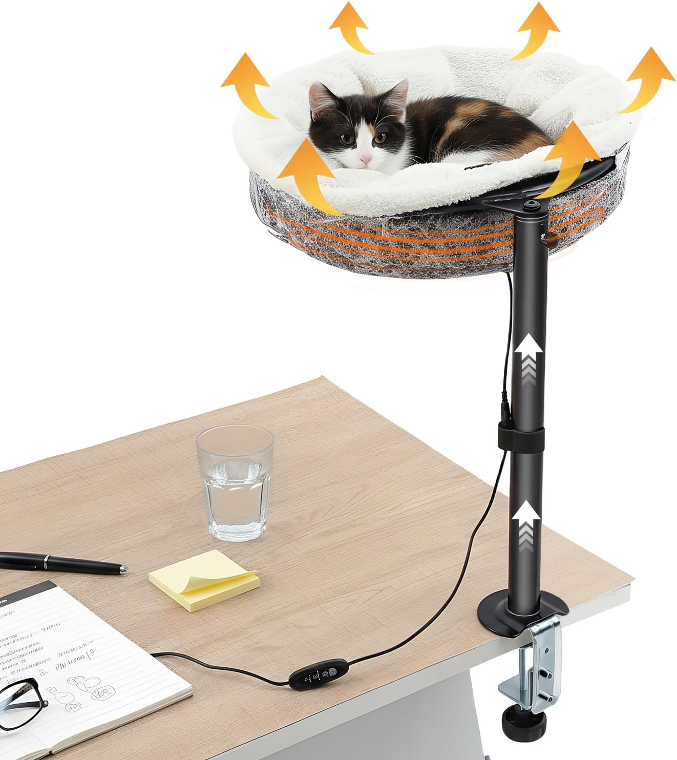 Heated Desk Cat Bed with Soft Cushions, Suitable for All Seasons, Removable Heated Desk Cat Bed, Supports up to 40lbs, Modern Indoor Cats Nest Furniture for Office Desks and Game Tables