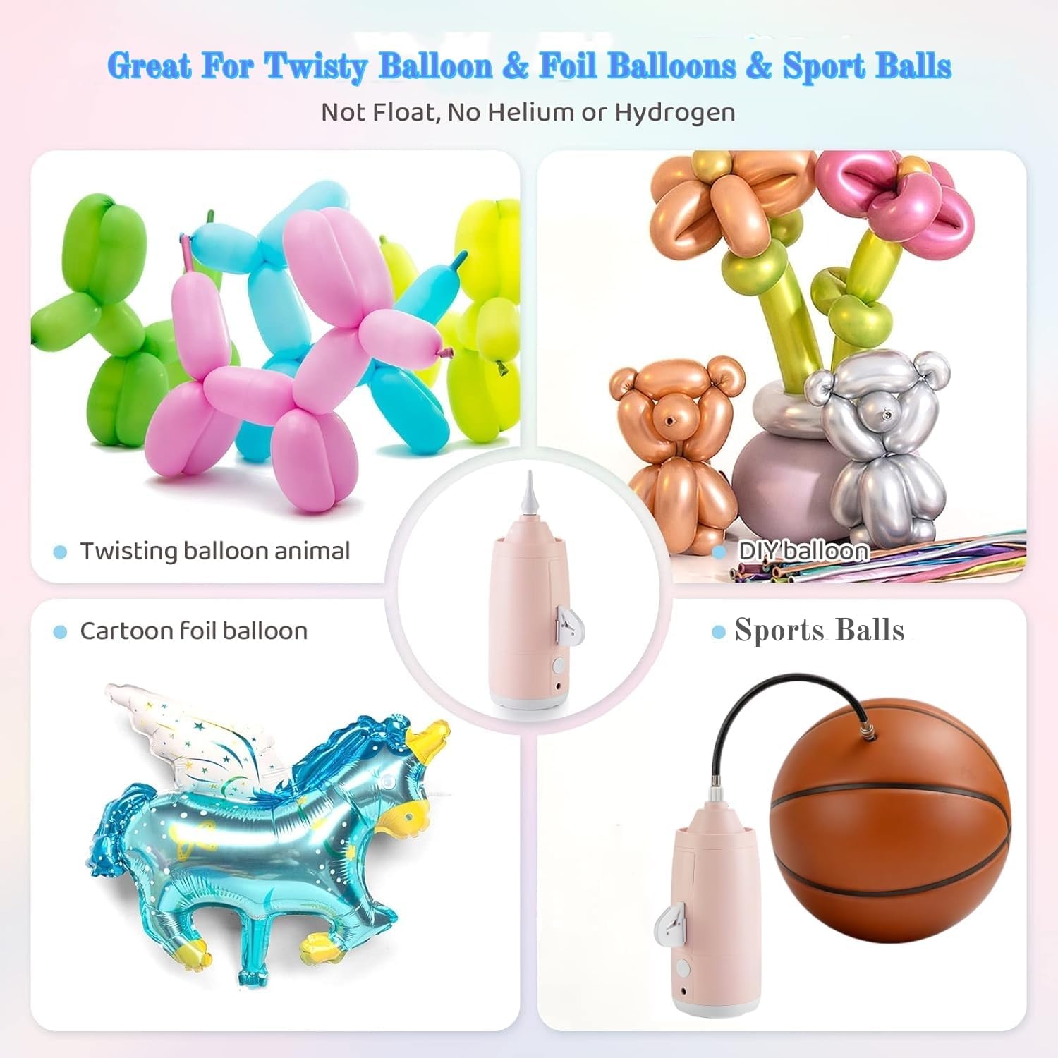 Pompa elettrica per palloncini con ago a sfera, gonfiatore per 260 palloncini attorcigliati e palloncini lunghi, pompa ad aria per animali palloncini, decorazioni per feste, basket, calcio, pallavolo