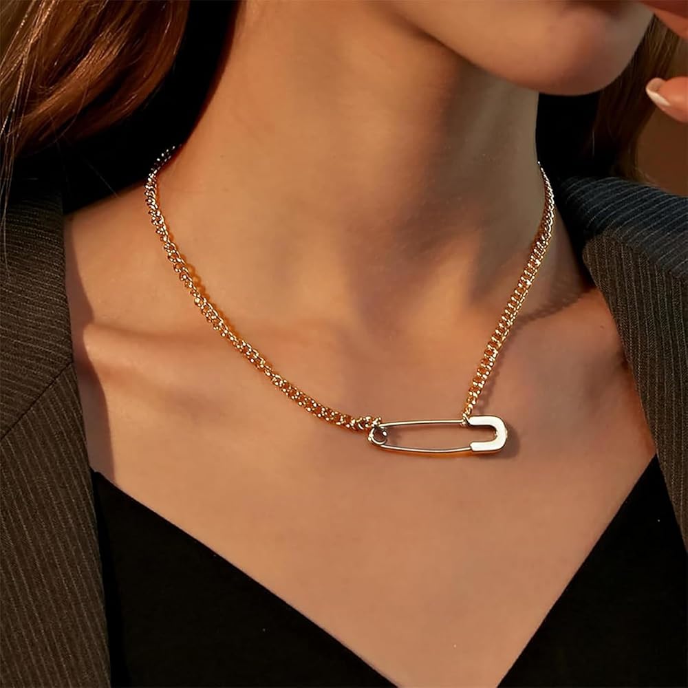 Amazon.com: Dtexhif Safety Pin Necklace for Women Paperclip Chain Necklace Gold Charm Necklace Safety Pin Pendant Necklace Thick Paperclip Choker Necklace (Gold): Clothing, Shoes & Jewelry