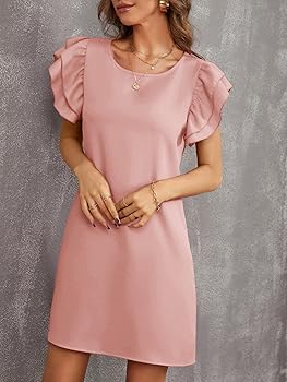 TINMIIR Summer dresses for Women 2022 Scoop Neck Cap Sleeve Layered Ruffle  Trim Tunic Dress (Color : Dusty Pink, Size : X-Small) at Amazon Women's  Clothing store