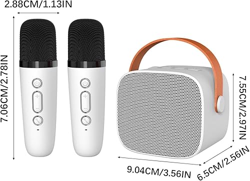 Miniatura 5 de Mini máquina de karaoke, altavoz Bluetooth portátil con 2 micrófonos inalámbricos para niños y adultos con luces LED, regalos para niñas y niños,