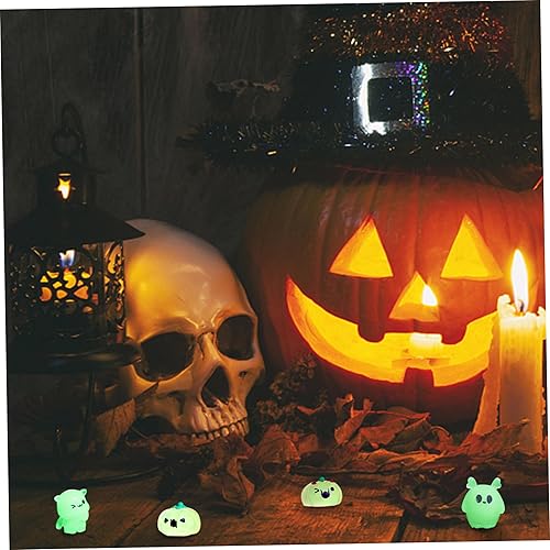 Miniatura 6 de Decoraciones de Halloween en miniatura, 18 piezas de accesorios de pueblo miniatura, calabaza, momia, conejo, fantasma, resina, que brilla en la