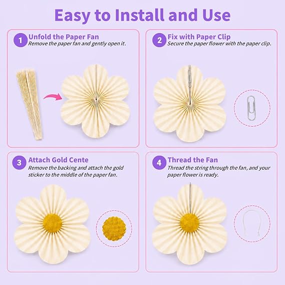Spring Flower Paper Fan Decorations, 9PCS Party Cream Hanging Fans for Hello Spring Party, Birthday, Wedding, Classroom, Home Office Easter Mother's Day Floral Backdrop Decor -Purple
