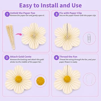 Spring Flower Paper Fan Decorations, 9PCS Party Cream Hanging Fans for Hello Spring Party, Birthday, Wedding, Classroom, Home Office Easter Mother's Day Floral Backdrop Decor -Purple