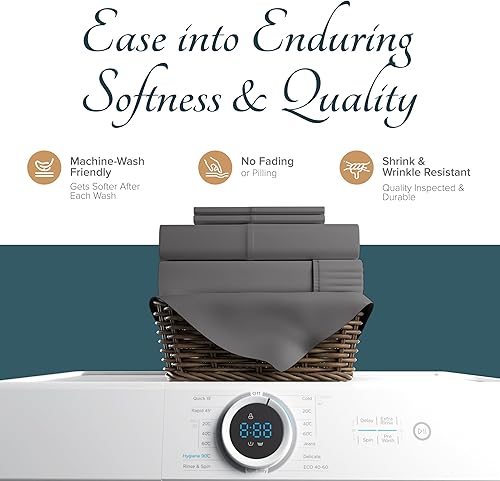 Miniatura 7 de Carressa Linen - Juego de sábanas de algodón egipcio 100% de tamaño King - Juego de sábanas de lujo de 1500 hilos de algodón egipcio tamaño King,