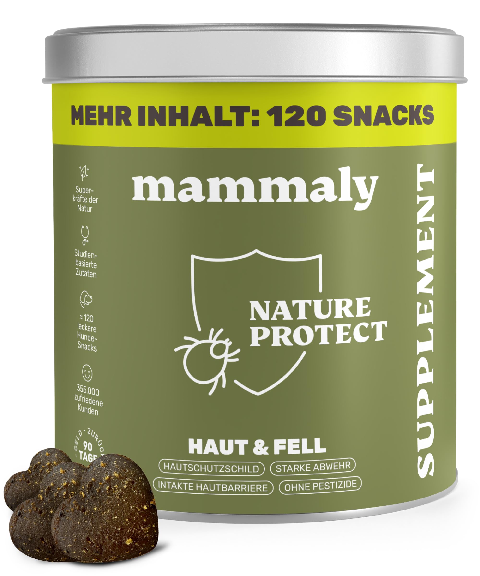 12 in 1 Bierhefe Leckerli für deinen Hund - Nature Protect 120 Snacks (350g) von mammaly - mit u. a. Schwarzkümmelöl, Kokosöl und Vitamin B1 - Stärkt Haut - Hunde sorgenfrei in der Natur