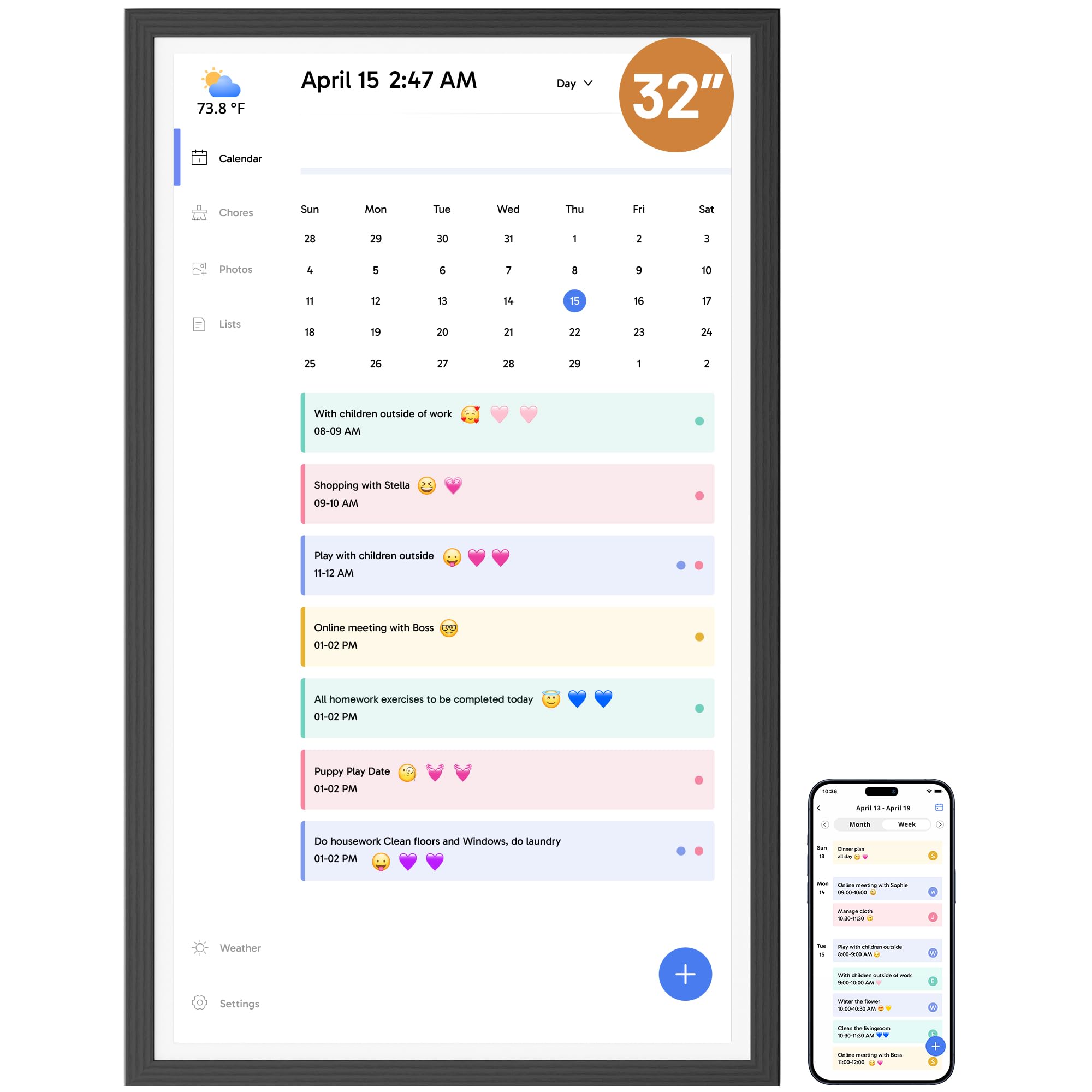 Dragon Touch Calendario, calendario digital de pared de 32 pulgadas, planificador familiar de pared, pantalla táctil interactiva Full HD 1080P, gráfico inteligente de tareas y organización del hogar