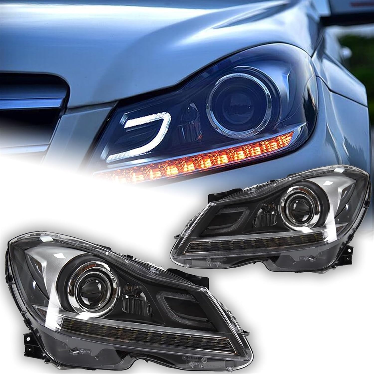 Car Lights Compatible For Benz W204 LED Headlight 2011-2013 C200 C260 DRL Signal Front Head Lamp Hid Bi Xenon Automotive Accessories