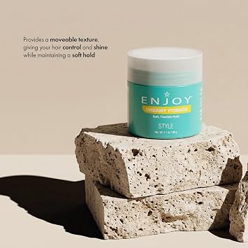 Enjoy Creamy Pomade, Non-Greasy Flexible Control and Natural Shine, Moveable Texture with Soft Hold for Versatile Hair Styling, 2.1 Oz