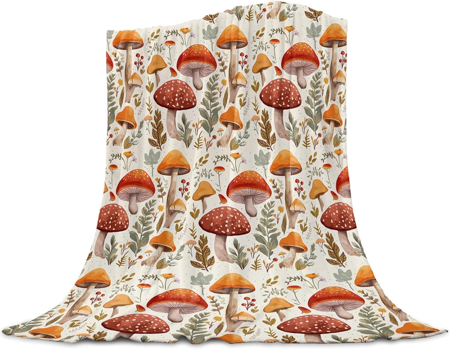 Mushroom Throw Blanket Fleech Blanket Retro Floral Fall