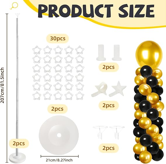 Balloon Column Stand Kit Set of 2, 2m Adjustable Balloon Stand Set