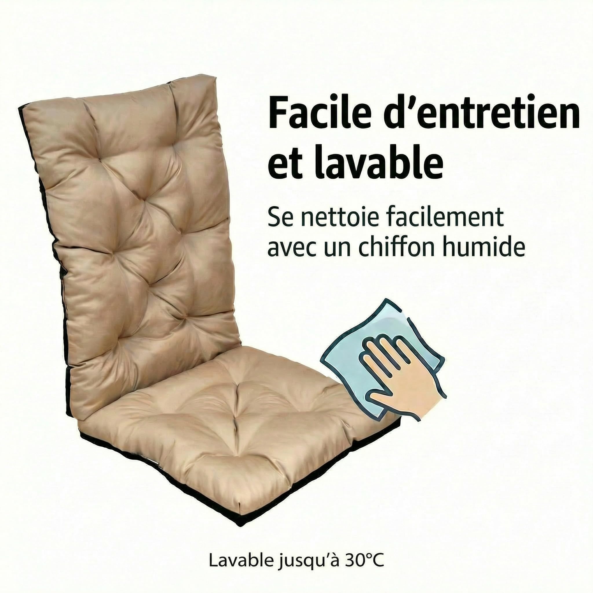 Coussin Salon de Jardin Extérieur avec Dossier, Coussin Fauteuil Jardin Imperméable 120x50x8cm, Coussin Chaise Extérieur Confortable pour Balcon Terrasse (4, Beige)
