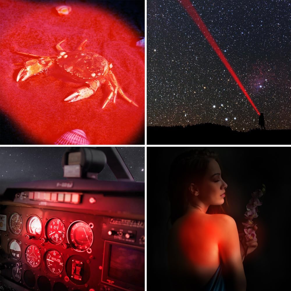 Stepless Dimming Red Light Flashlight, 620nm-630nm High Purity, Adjustable Brightness and Focus for Night Observation, Astronomy, Aviation