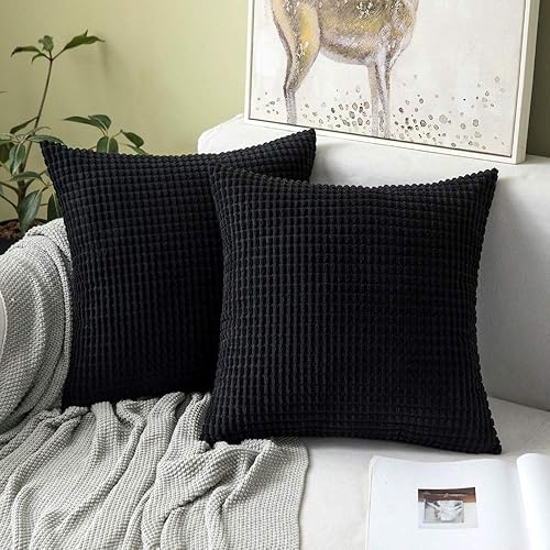 MIULEE - Fundas de almohada decorativa Funda de cojín suave y sólida para sofá cama Dormitorio., Terciopelo, Negro, 18"x18"