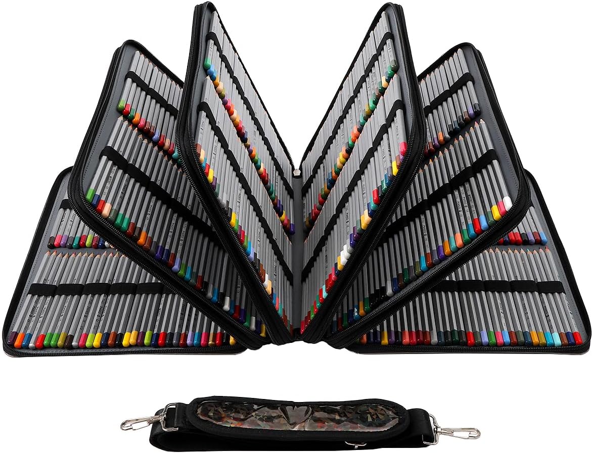 Large Capacity Colored Pencil Case - 500 Slots PU leather with Zipper Closure Portable Organizer for Watercolor Pencils Ideal for Artists（Black）