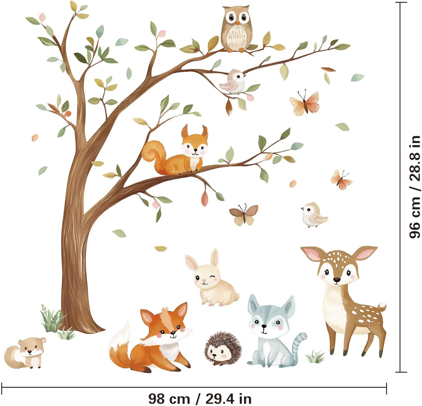 Magical Woodland Animals Wall Stickers,Forest Tree Wall Decal for Baby Nursery Kids Bedroom Nature Themed Decor