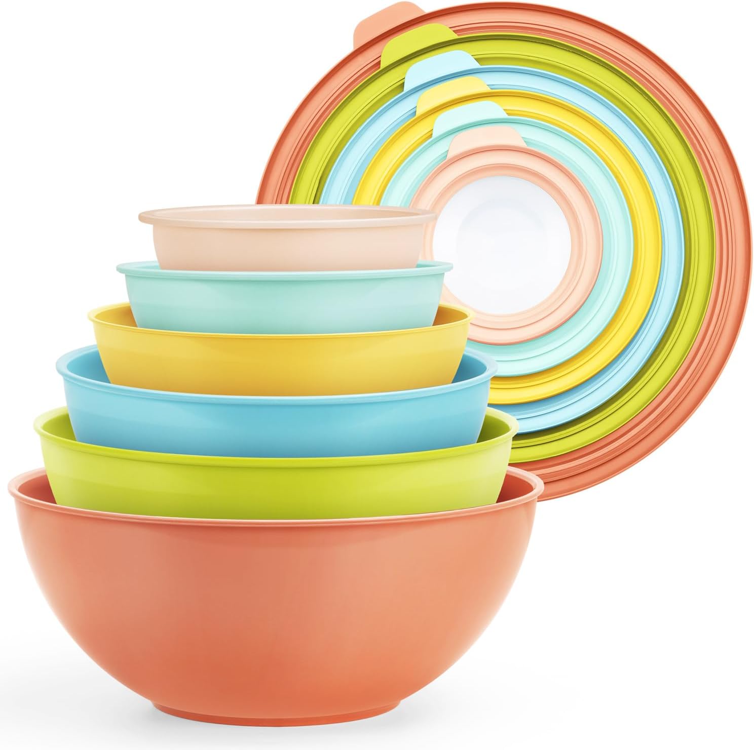 Walchoice Mixing Bowls with Airtight Lids Set of 6, Plastic Nesting Bowls Prep Bowls for Mixing, Serving, Kitchen Preparing, Storage, Microwave & Freezer Safe, Multi-Color