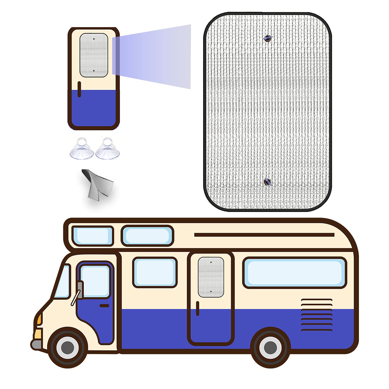 Cubierta Aislante Para Caravana | Película De Aluminio 40x60 Cm | Con 4 Ventosas | Refleja El Sol