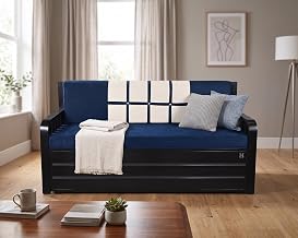 Furniture Premium Etrica Metal Sofa Cum Bed with Hydraulic Storage, 3 Seater Convertible Sofa Bed, Heavy Duty Metal Frame Living Room Furniture, Black Matte Finish