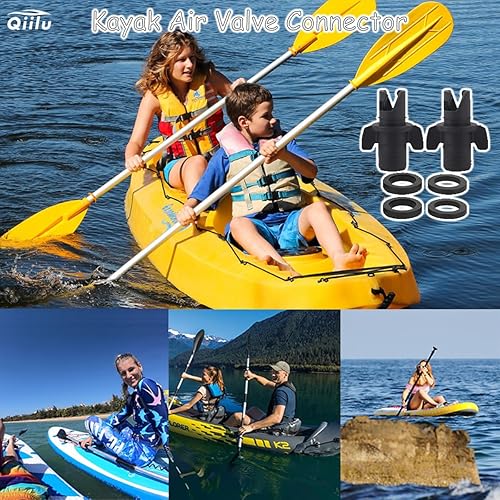 Miniatura 6 de Qiilu Adaptador de bomba inflable Adaptador de bomba de aire Pista de aire de plástico negro Kayak Válvula de aire Conector de válvula de barco