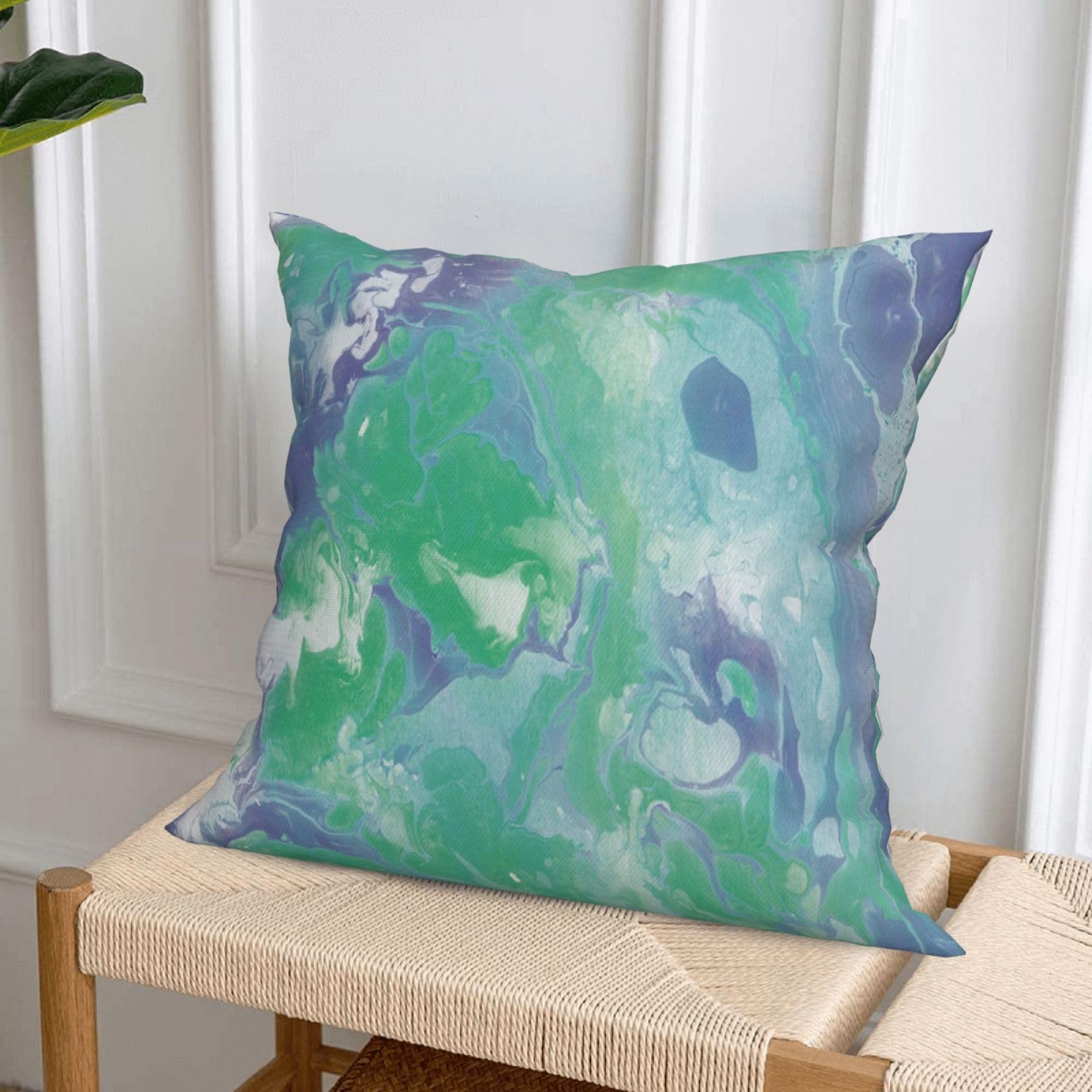Housse de Coussin 75x75cm Lot de 4 Coussins décoratifs Cyan Peluche Courte Carré Taie D'Oreiller Vert Housse Coussin with Invisible Zipper ,pour Canapé Jardin Maison Oreiller d'Extérieur Décor30x30in