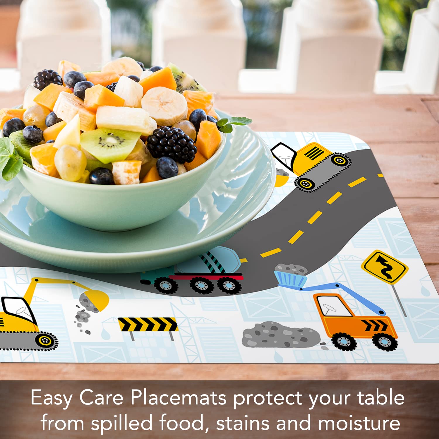 CounterArt Construction Trucks 4 Pack Reversible Easy Care Flexible Plastic Placemats for Kids Made in The USA BPA Free Easily Wipes Clean