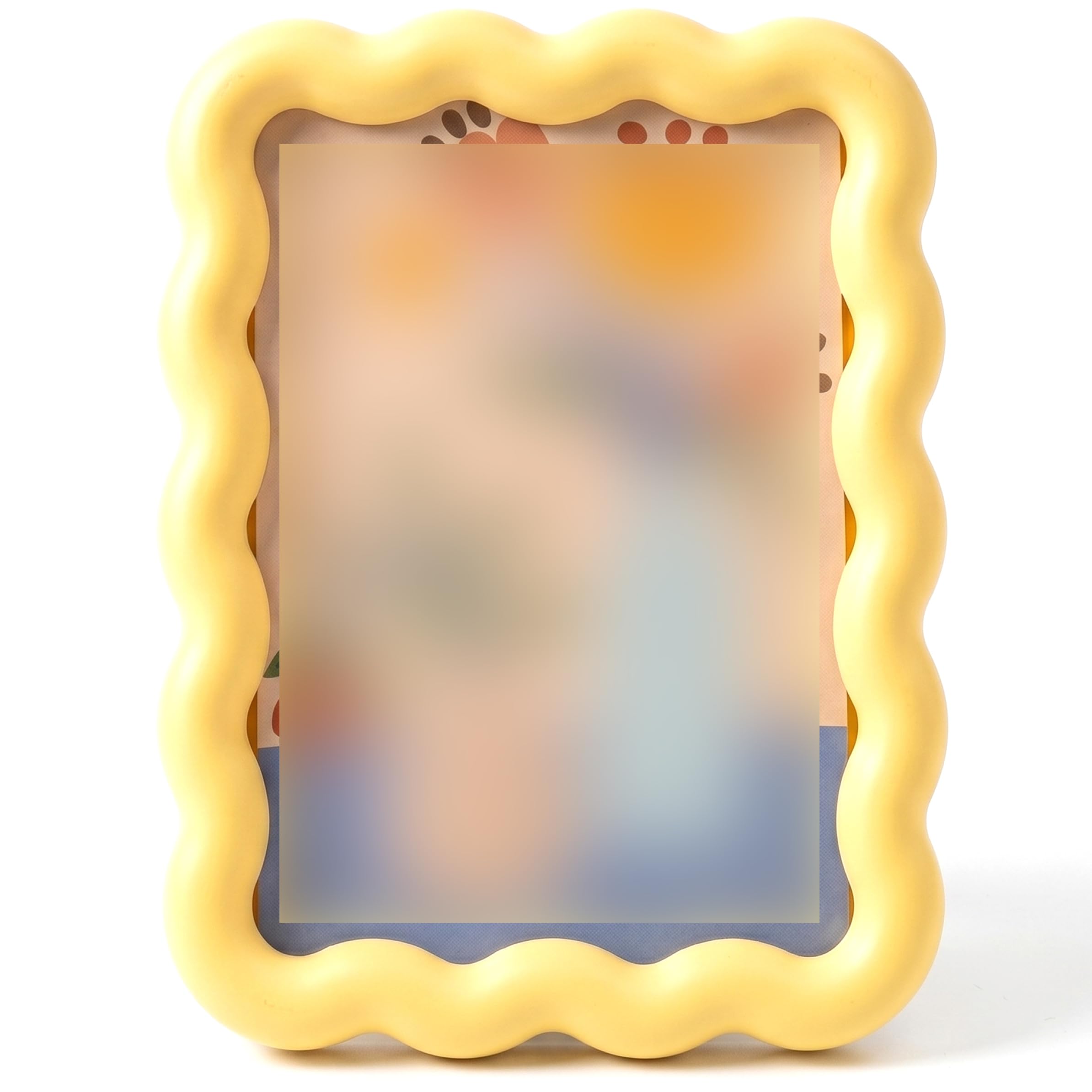 Scalloped Picture Frame, 6.9x5.3 Inch Sturdy Acrylic Picture Frame with Desktop Stand, Cute Wavy Frames for Home Office Dorm - Yellow Scalloped